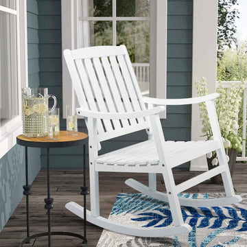 Penny Classic Slat-Back 300-Lbs Support Acacia Wood Patio Outdoor Rocking Chair - JONATHAN Y
